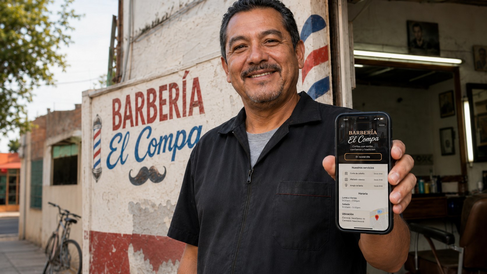 Página móvil de Barbería El Compa creada con Lugaria