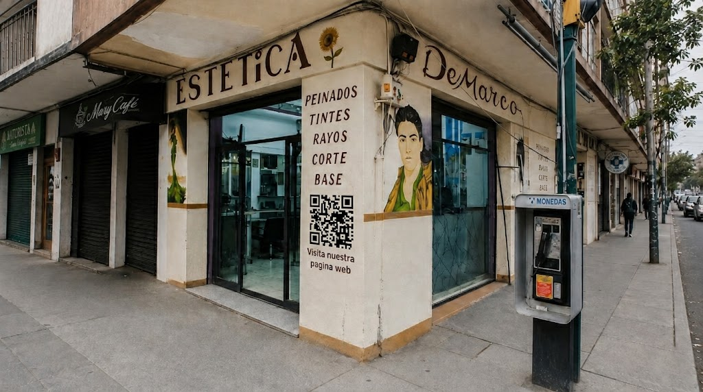 Fachada de negocio con código QR para compartir su página web