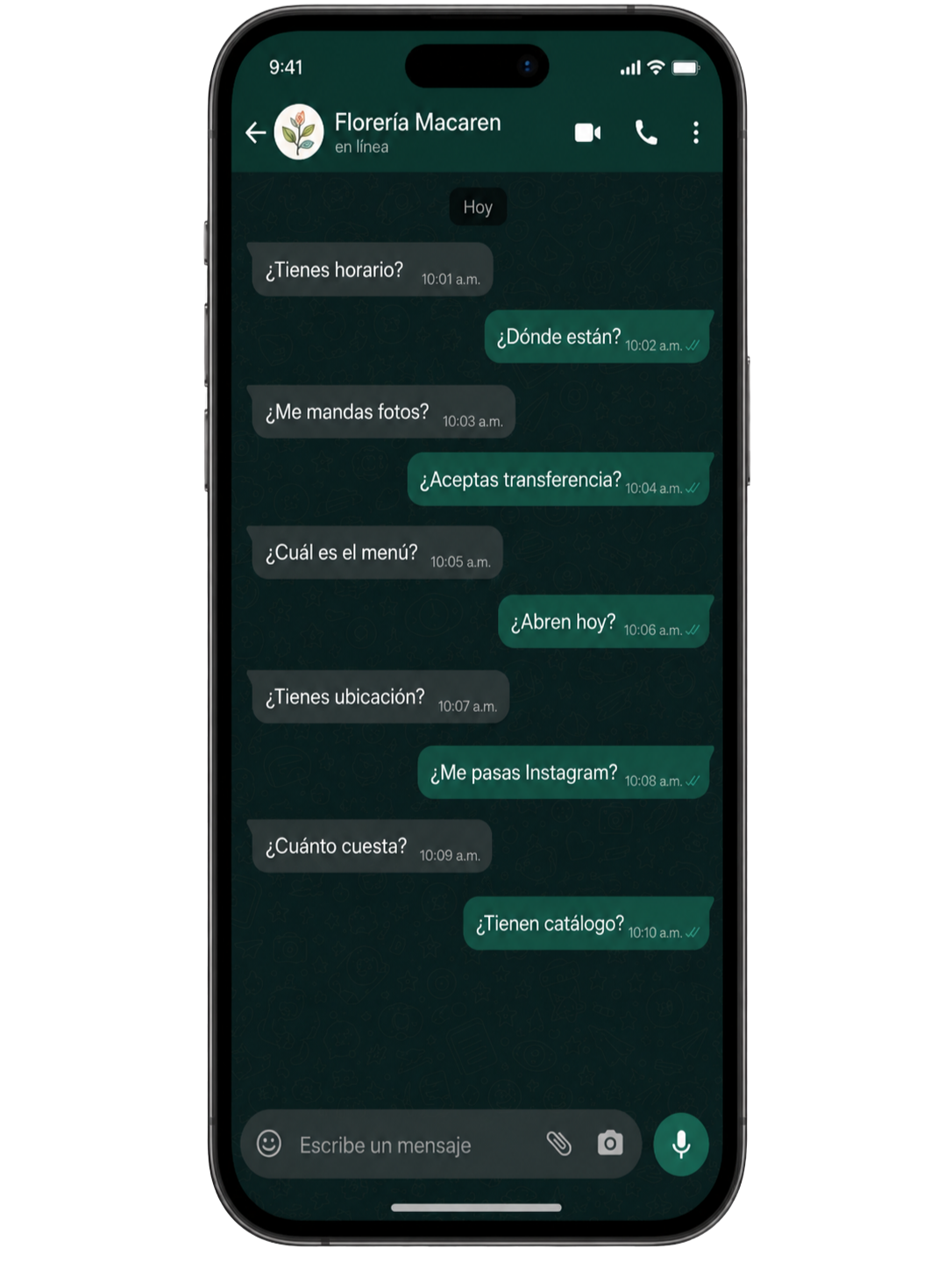 Conversación de WhatsApp con preguntas sueltas